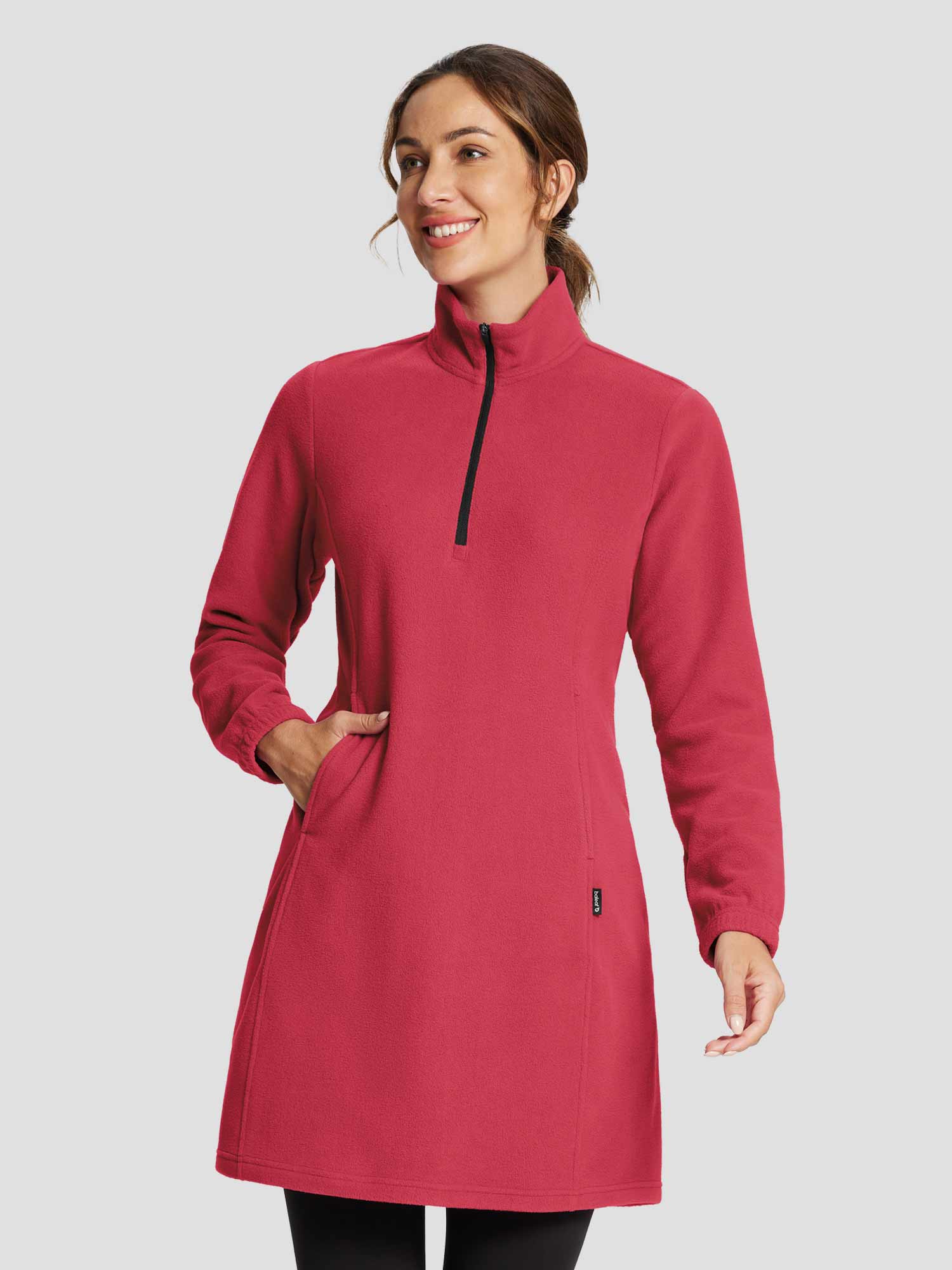 Long-Sleeve Quarter Zip Thermal Tunic Dress - Image 8