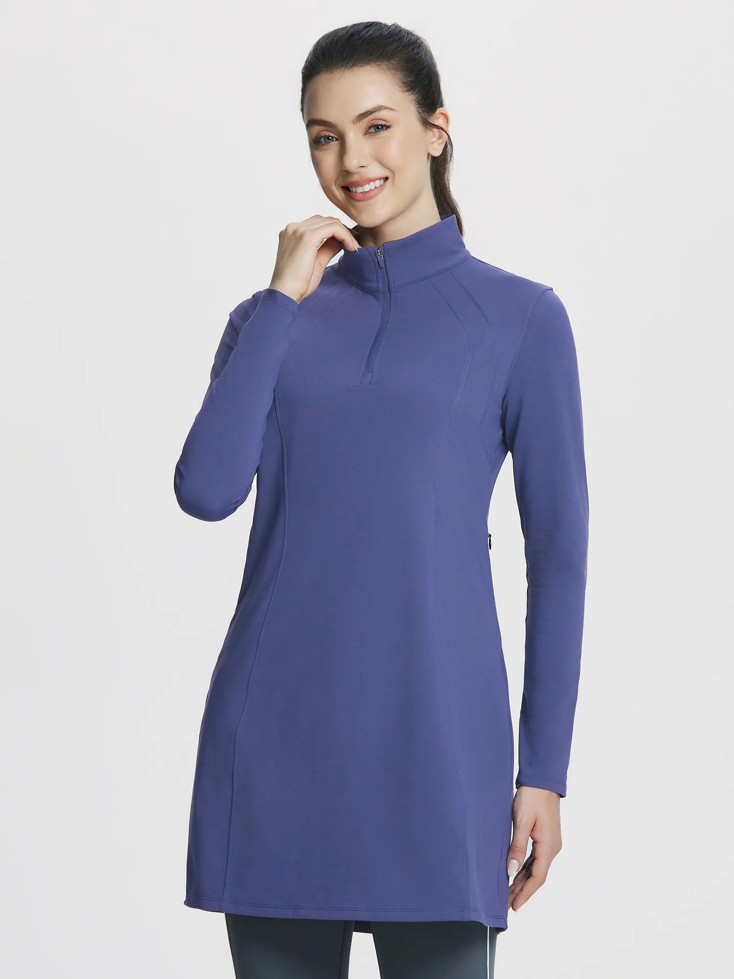Quarter Zip Fleece Lined Knee Length Tunic Dress - Image 19
