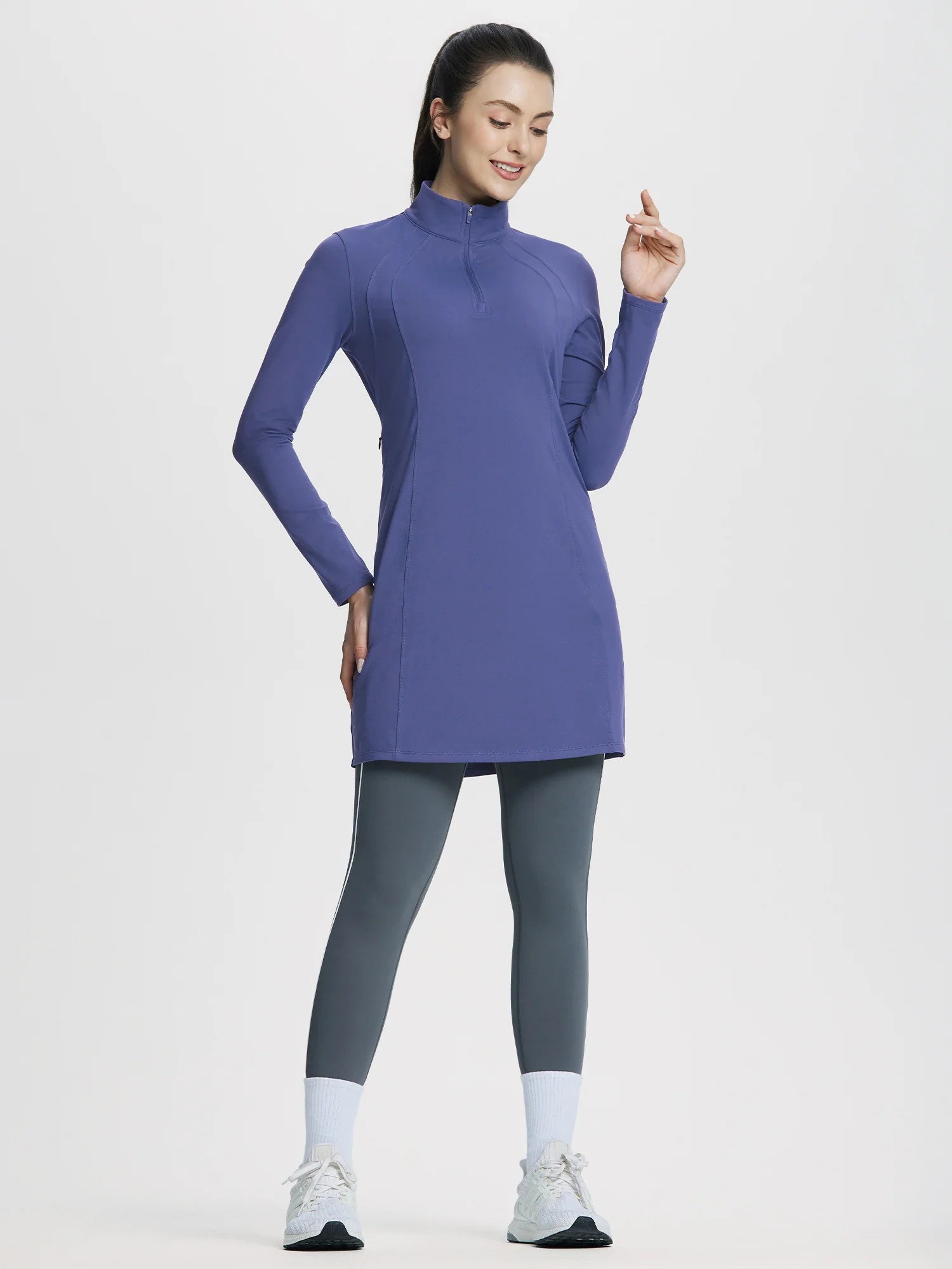 Quarter Zip Fleece Lined Knee Length Tunic Dress - Image 20