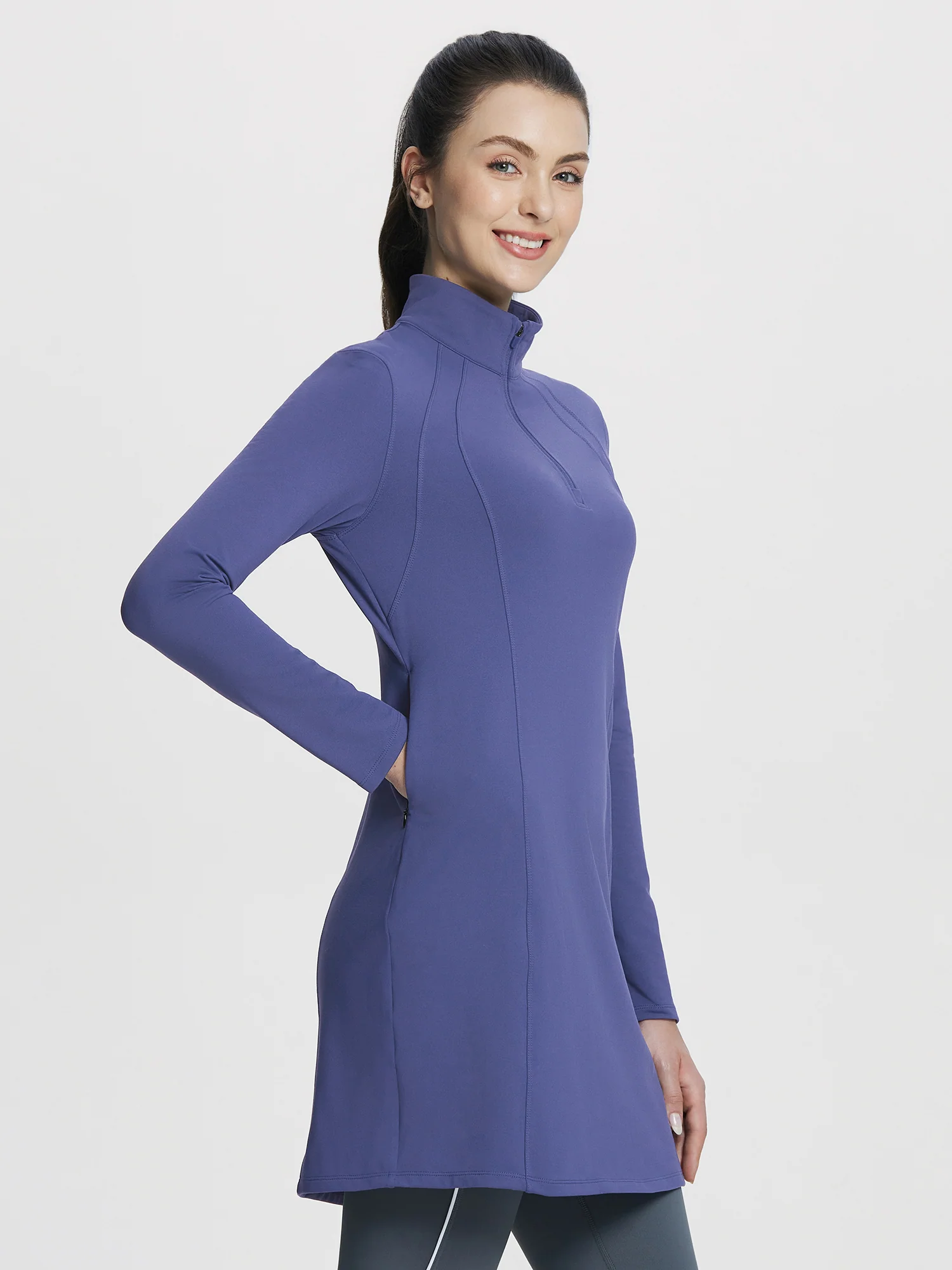 Quarter Zip Fleece Lined Knee Length Tunic Dress - Image 21