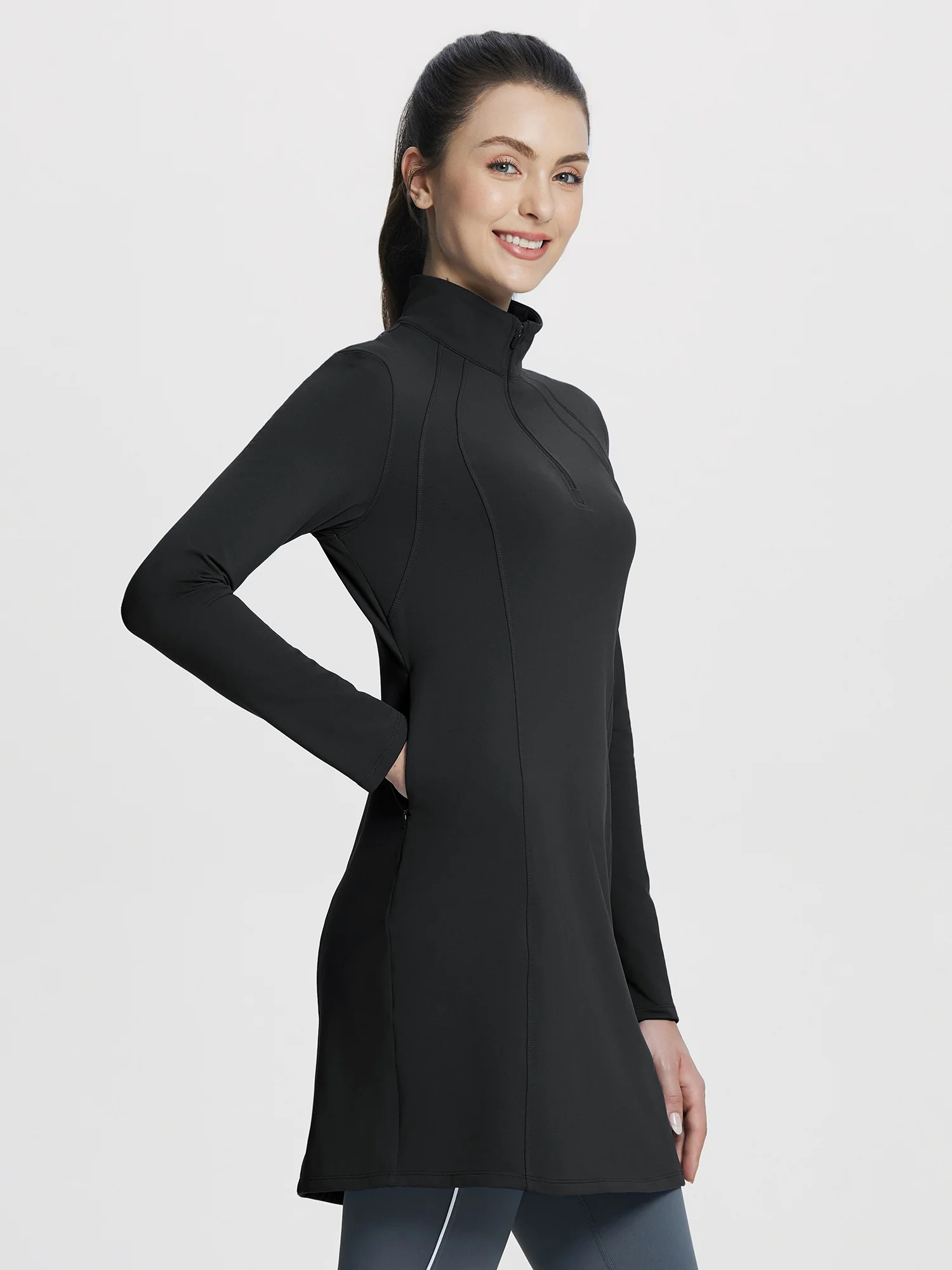 Quarter Zip Fleece Lined Knee Length Tunic Dress - Image 6