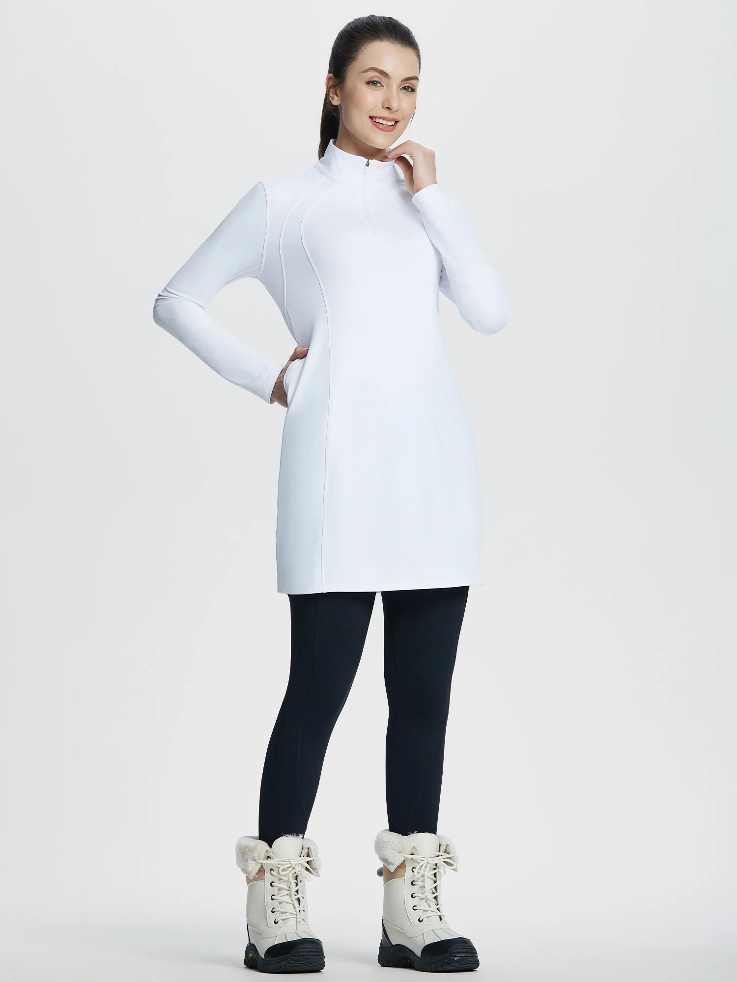 Quarter Zip Fleece Lined Knee Length Tunic Dress - Image 8
