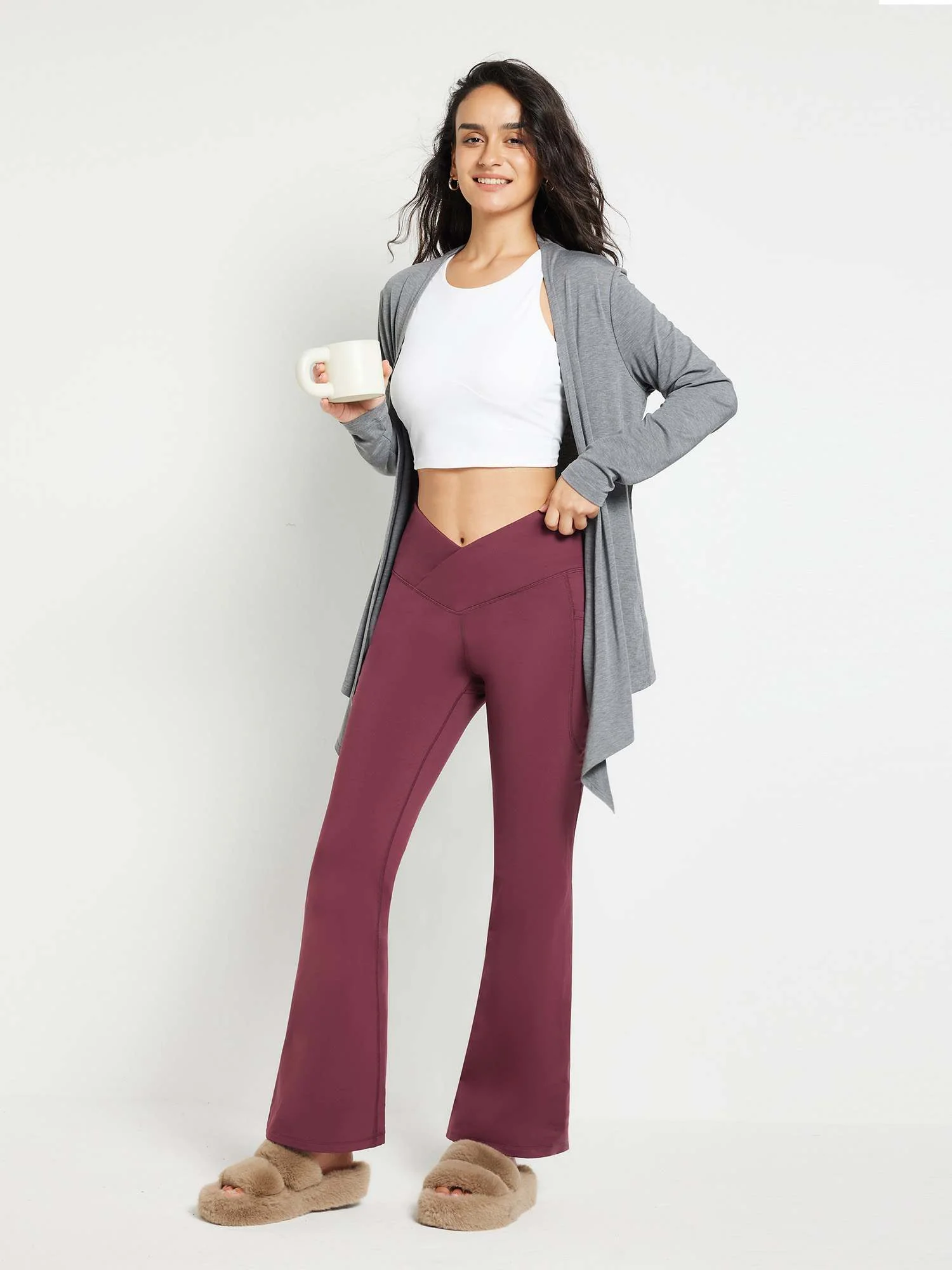 Crossover Waist Fleece Yoga Flare Pants - Image 18