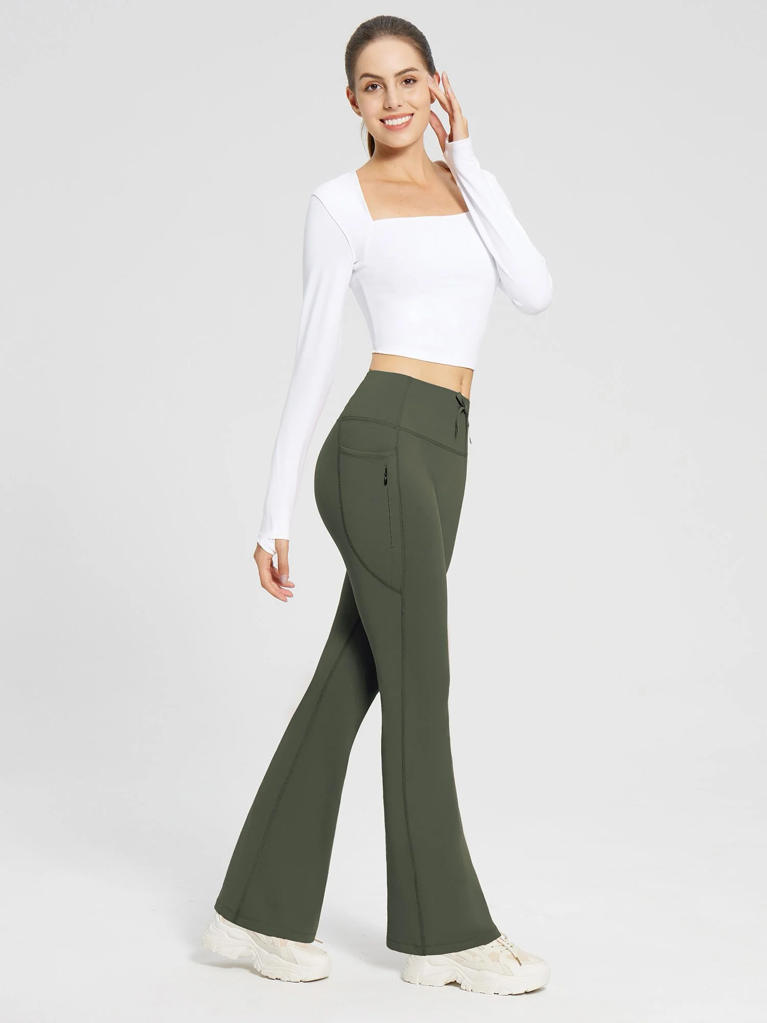 High-Waist Fleece-Lined Drawstring Flare Pants - Image 47