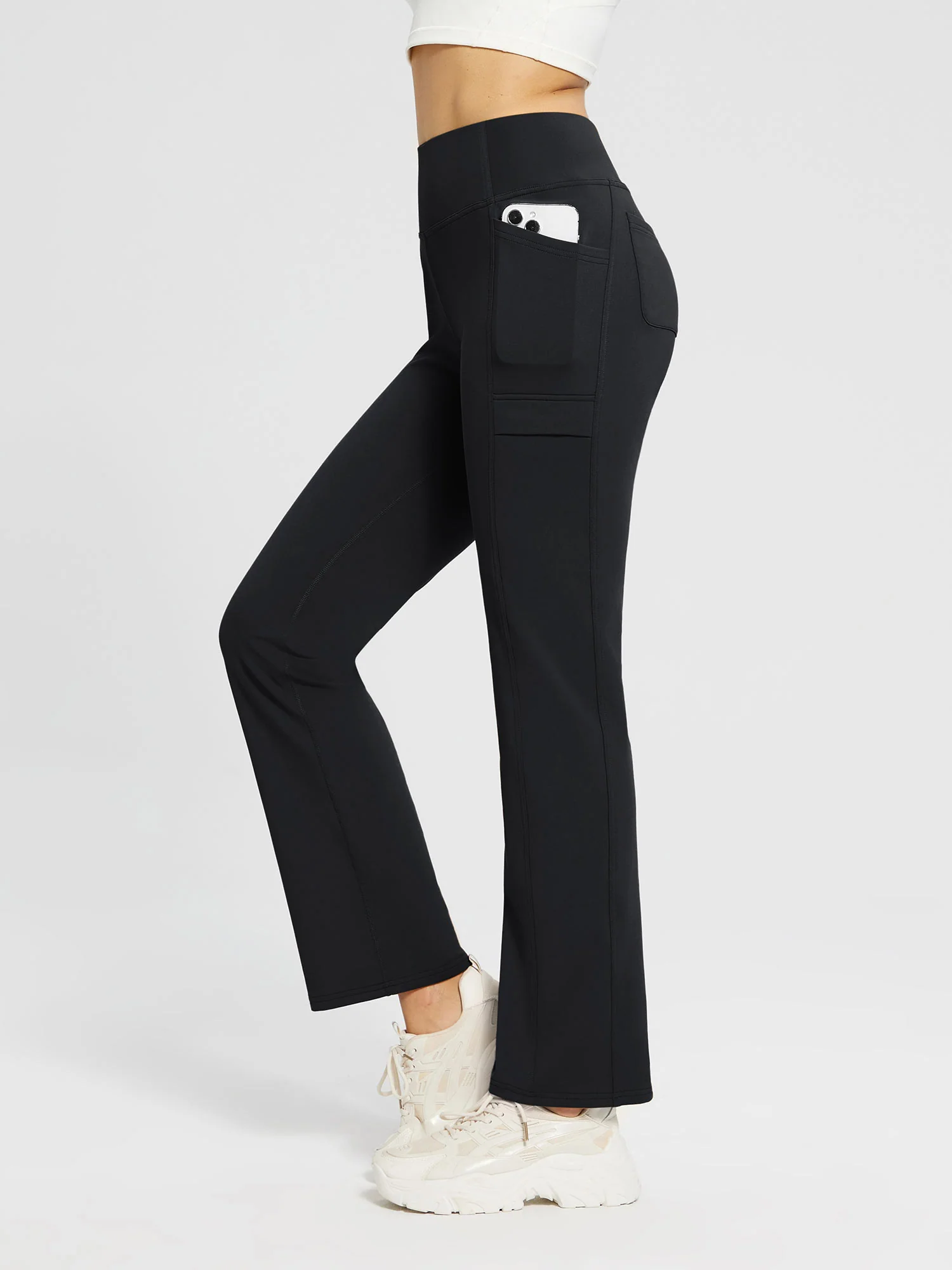 High-Waist Fleece-Lined Straight-Leg Yoga Pants - Image 19