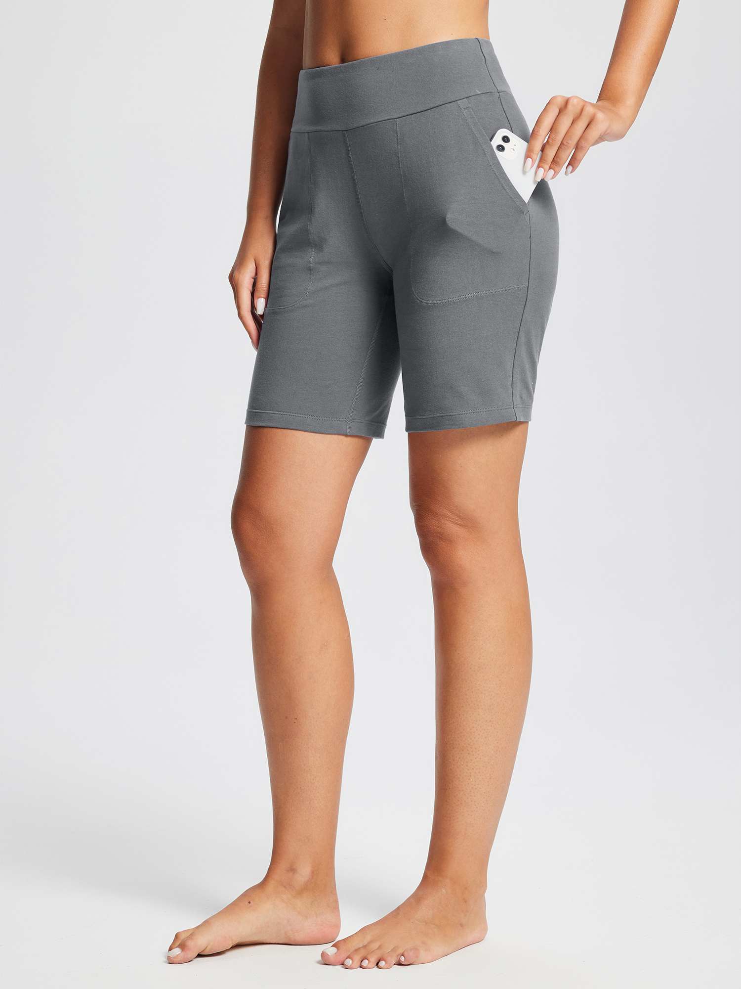 8" Yoga Knit Waistband Straight Leg Knee Shorts