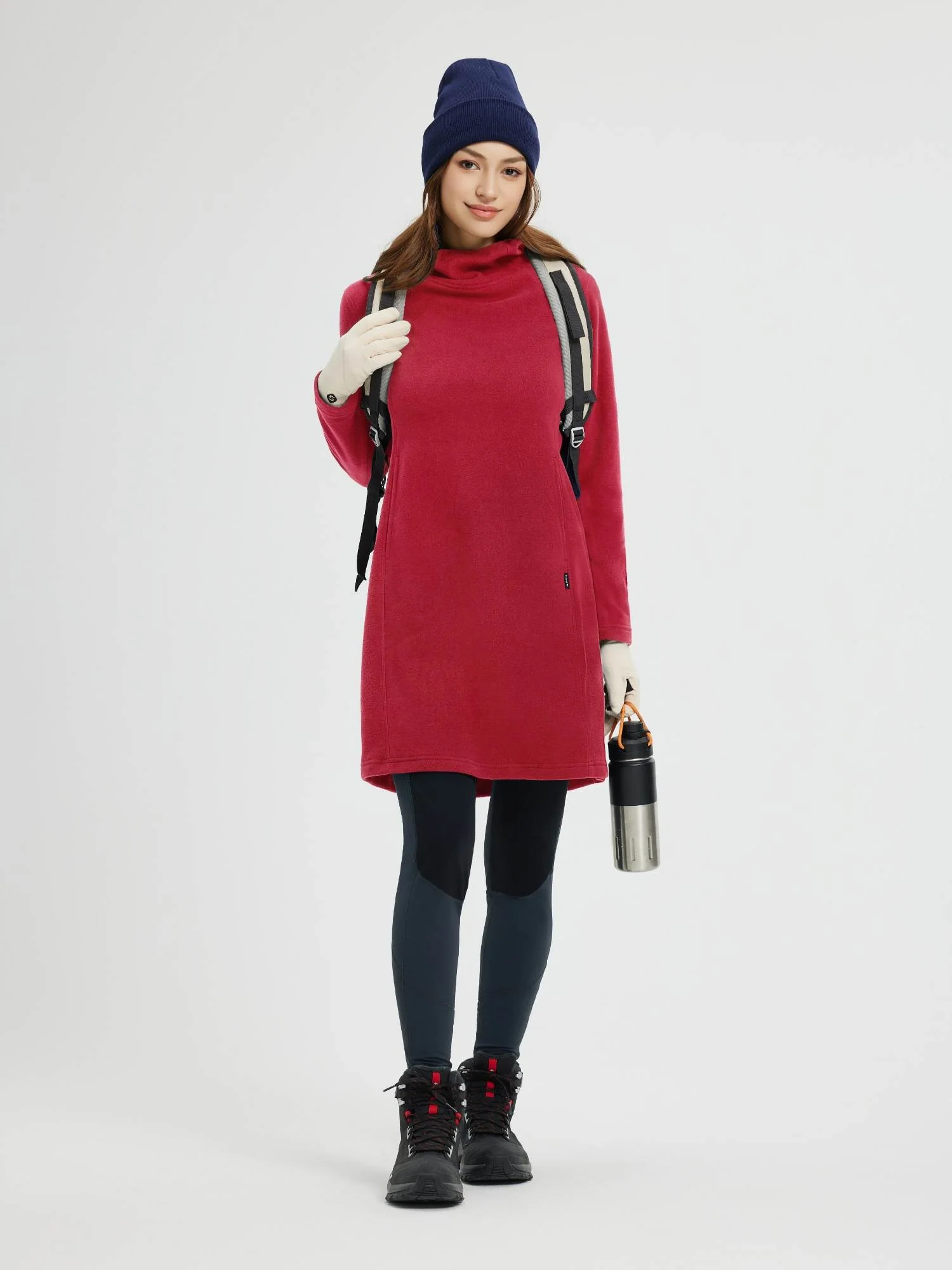 Women’s Outdoor Knit Hooded Fleece Dress - Image 6