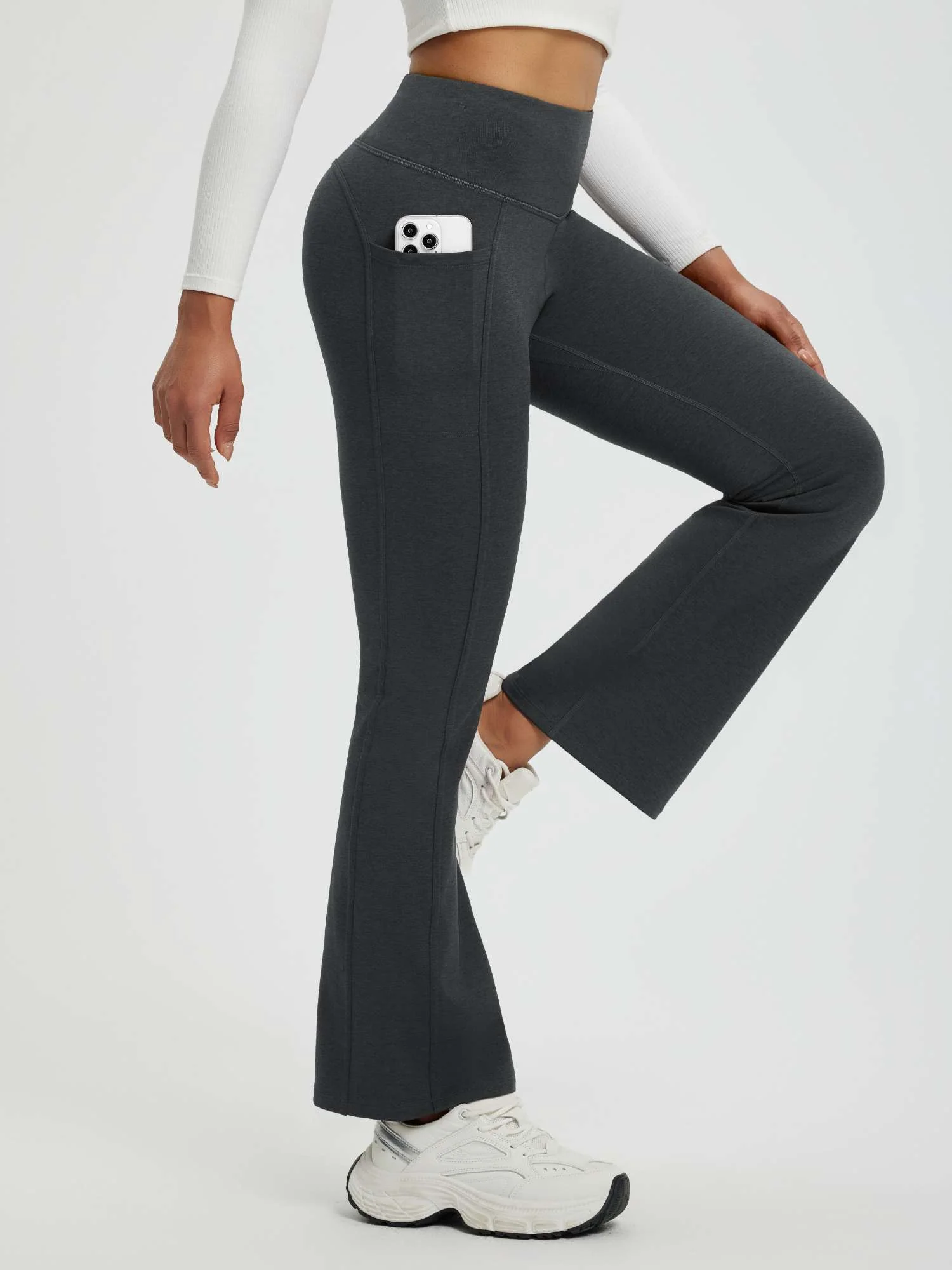 Women’s Yoga Floral Fleece High-Waisted Flared Pants - Image 5