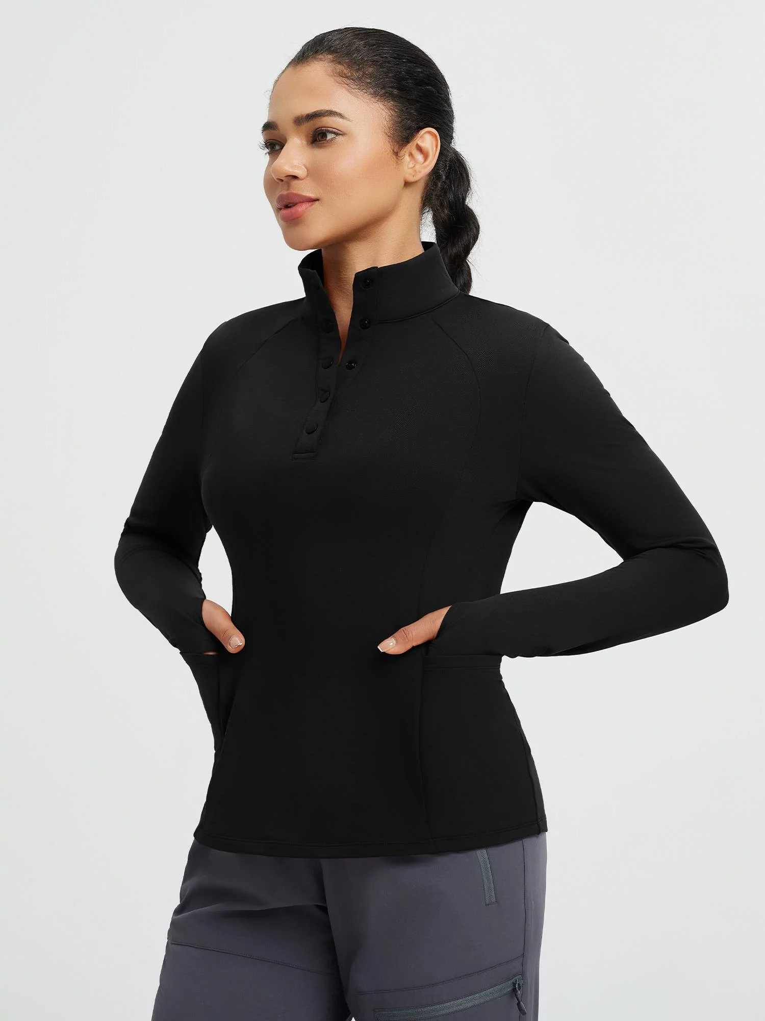 Women's Half-Snap Long-Sleeve Yoga Top - Image 4